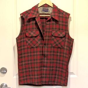 60s Vintage Pendleton Men's M Plaid Wool Button Down Cutoff Board Vest